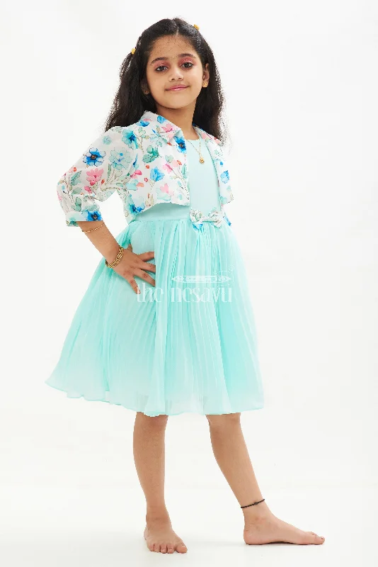 Sky Blue Georgette Pleated Frock with Floral Jacket for Girls Print Jacket Jacquard Jacket Patchwork Jacket Sky Blue Georgette Pleated Frock with Floral Jacket for Girls Print Jacket Jacquard Jacket Patchwork Jacket