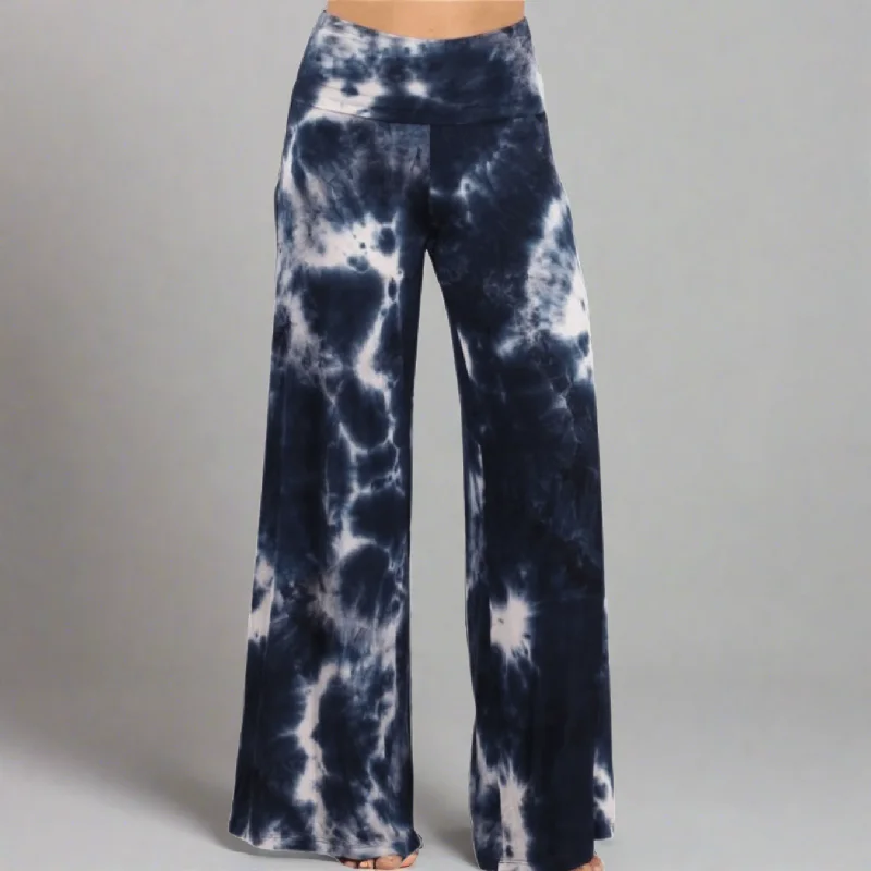 Beach and Lounge Navy Tie Dye Palazzo Pants Made in USA Chic Faux Leather Pants