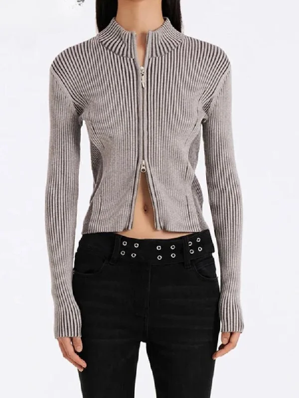 Double Zip-Up Distressed Corduroy Cardigan Bright Pastel Dark