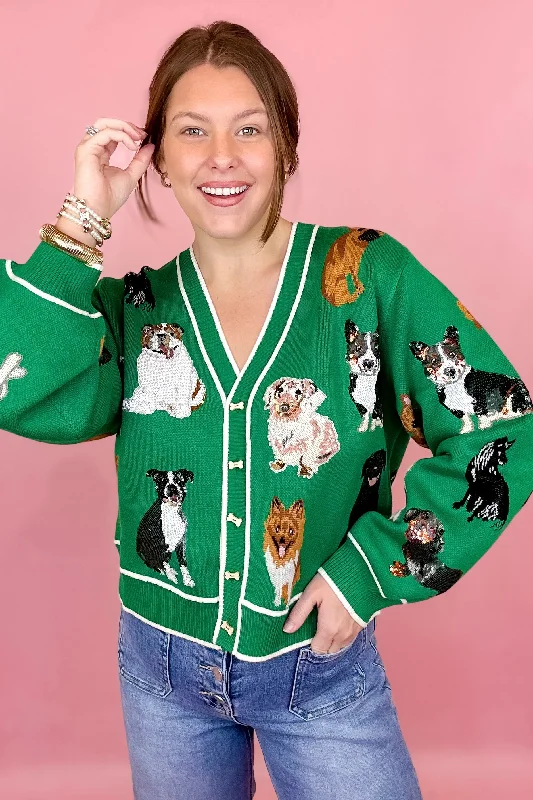 Queen Of Sparkles: Green Dog Button Up Cardigan Spandex Blend Rayon Blend Denim Blend Queen Of Sparkles: Green Dog Button Up Cardigan Spandex Blend Rayon Blend Denim Blend
