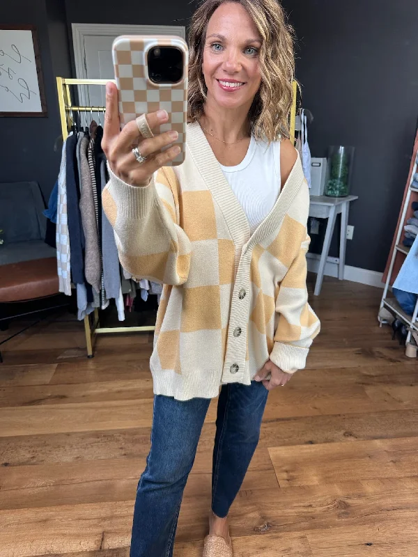 Be There For You Checkered Cardigan Welt Pockets Slit Pockets Flap Pockets