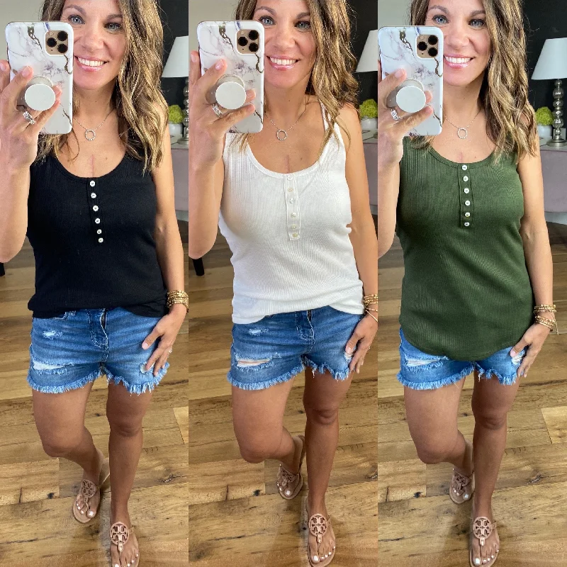 What If I'm Right Waffle Racerback Tank with Faux Buttons--Multiple Options flowy tank top