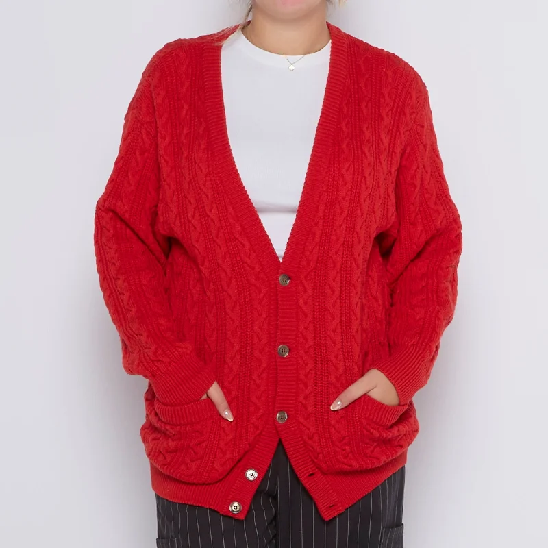 Cable Knit V-Neck Buttoned Cardigan - UK 12 Cardigan Knitwear Sweater