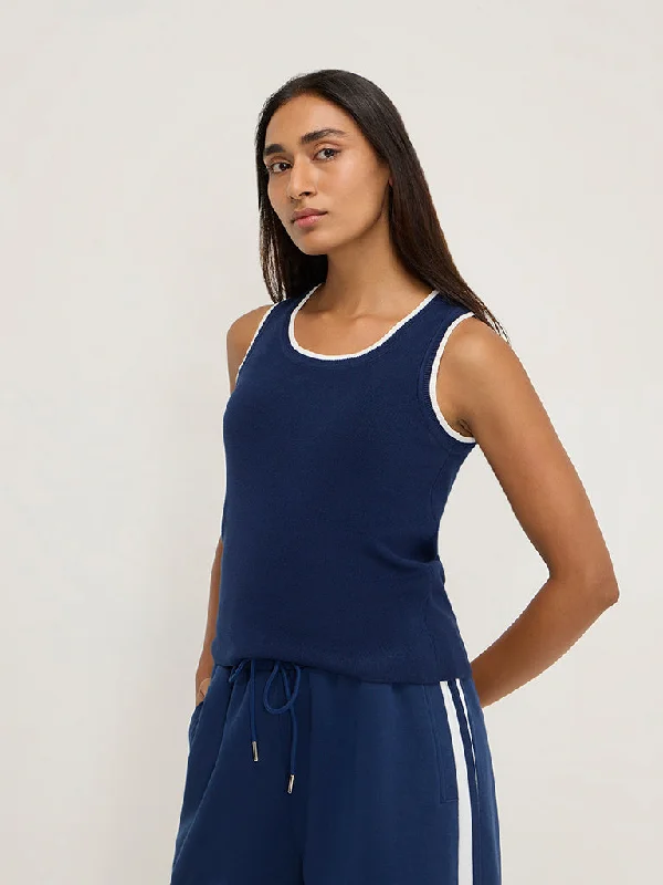 LOV Navy Solid Tank Top ribbed tank top