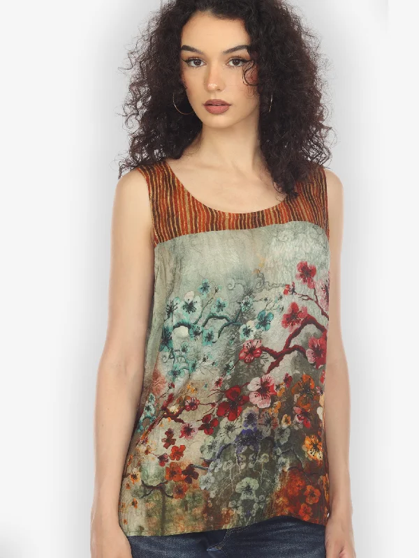 Joy Bloom Border Silk Tank Top spandex blend tank