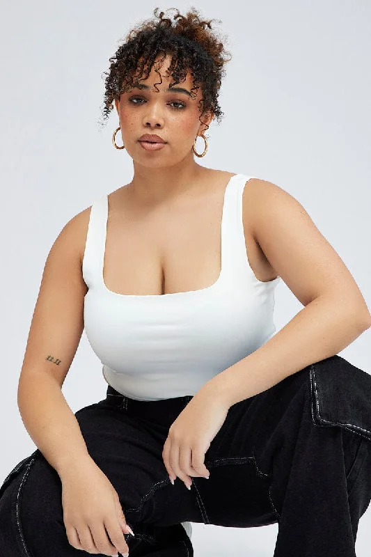 White Tank Top Square Neck cold shoulder tank