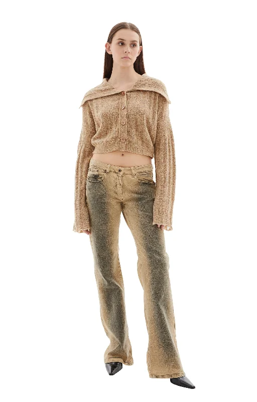 Cosma Cardigan (Beige) Terry Blend Velvet Blend Canvas Blend