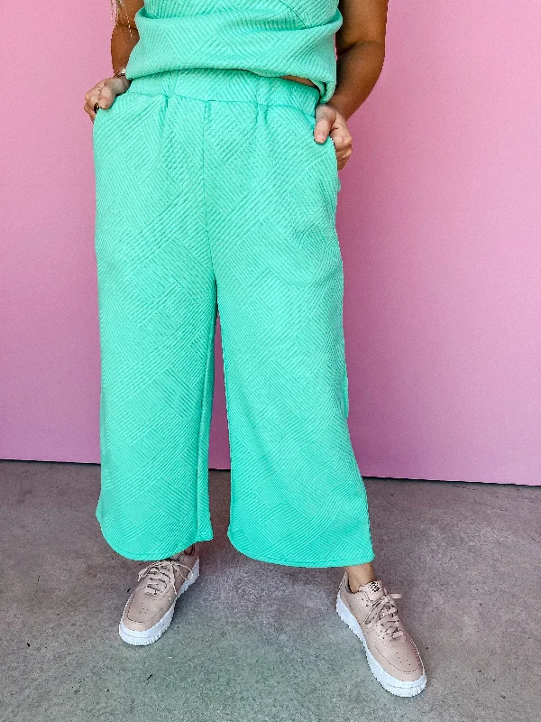 In This Together Textured Pants-Mint Soft Cotton Pants
