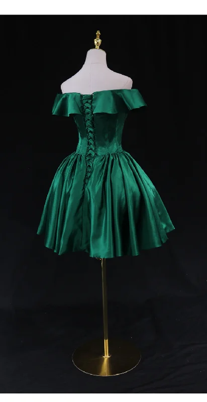Green Satin Short Homecoming Dress Prom Dress, Green Party Dress Formal Dresses Tunics Spring floral Green Satin Short Homecoming Dress Prom Dress, Green Party Dress Formal Dresses Tunics Spring floral