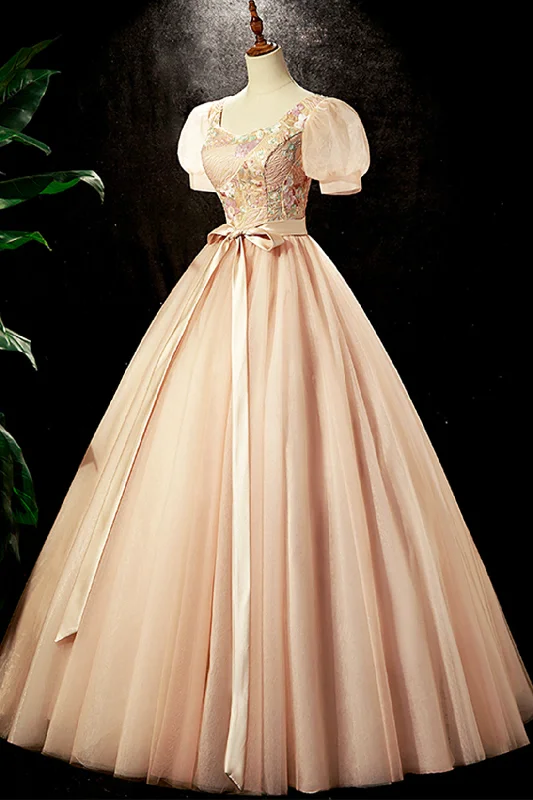 Lovely Tulle Sequins Long Prom Dress, A-Line Short Sleeve Evening Party dress Tunics Stylish modern Lovely Tulle Sequins Long Prom Dress, A-Line Short Sleeve Evening Party dress Tunics Stylish modern