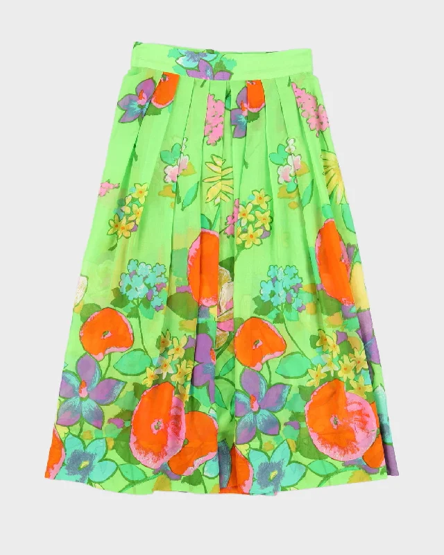 Vintage 1970s Green Patterned Midi Skirt - M corduroy skirt comfortable