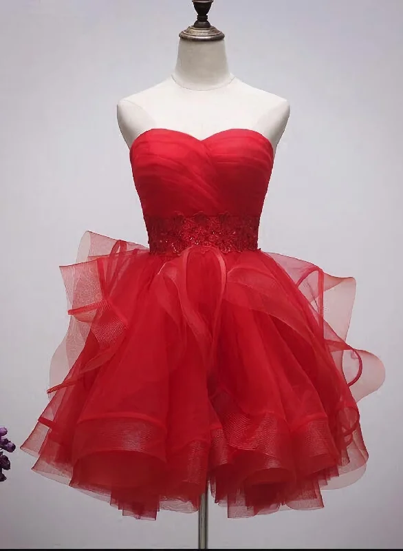 Beautiful Red Tulle Short Sweetheart Homecoming Dress, Lace Up Teen Party Dress, Tea Formal Dress Sequined Elegant Party Beautiful Red Tulle Short Sweetheart Homecoming Dress, Lace Up Teen Party Dress, Tea Formal Dress Sequined Elegant Party