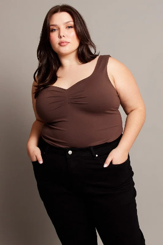 Brown Tank Top Front Ruched Supersoft peach tank top