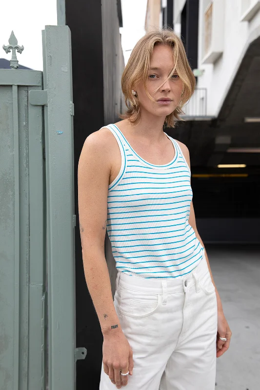 STRIPED TANK teal tank top