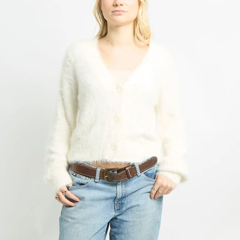 Fluffy V Neck Cardigan - M Real Fur Shearling Chenille