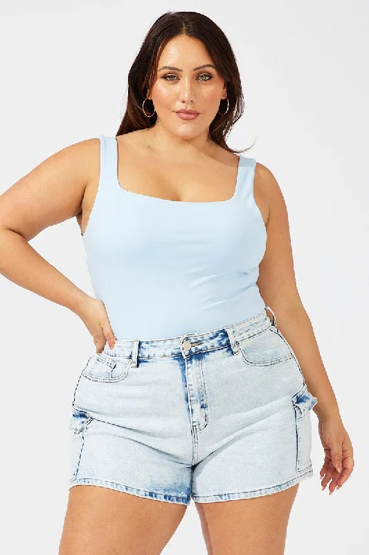 Blue Tank Top Square Neck Supersoft slim fit tank