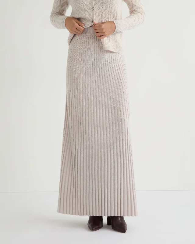 Women's Maxi Rib Cashmere Skirt Frost White leather skirt refined