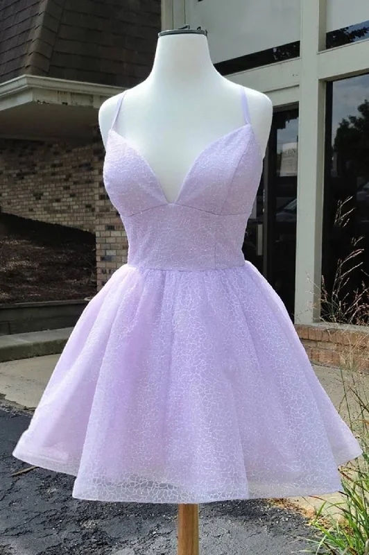 Purple V-Neck Tulle Short Prom Dresses, A-Line Mini Party Dresses Tunics Summer linen Purple V-Neck Tulle Short Prom Dresses, A-Line Mini Party Dresses Tunics Summer linen