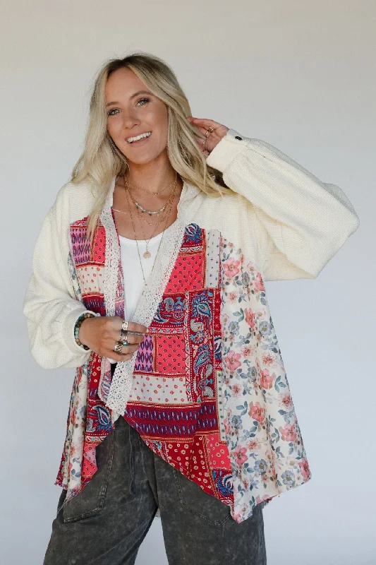 Love Drift Cardigan - Cream Mesh Fabric Canvas Fabric Denim Fabric