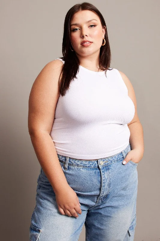 White Tank Top Sleeveless Crew Neck Seamless v-neck tank top