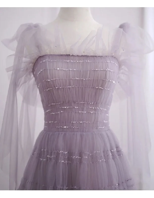 Light Purple Tea Length Soft Tulle Party Dress, Cute Short Homecoming Dress Formal Dress Crew Neckline Sporty Light Purple Tea Length Soft Tulle Party Dress, Cute Short Homecoming Dress Formal Dress Crew Neckline Sporty