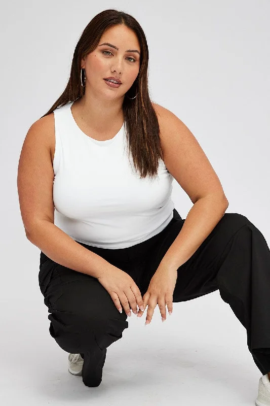 White Tank Top Crew Neck Supersoft metallic tank top