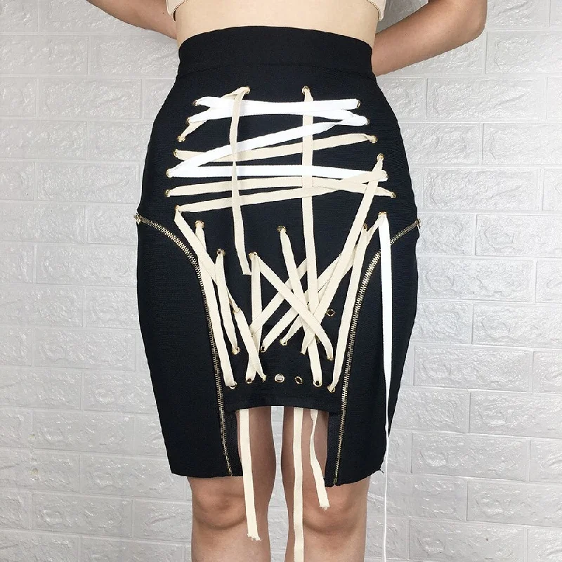 Laced Patchwork Skirt leather skirt refined