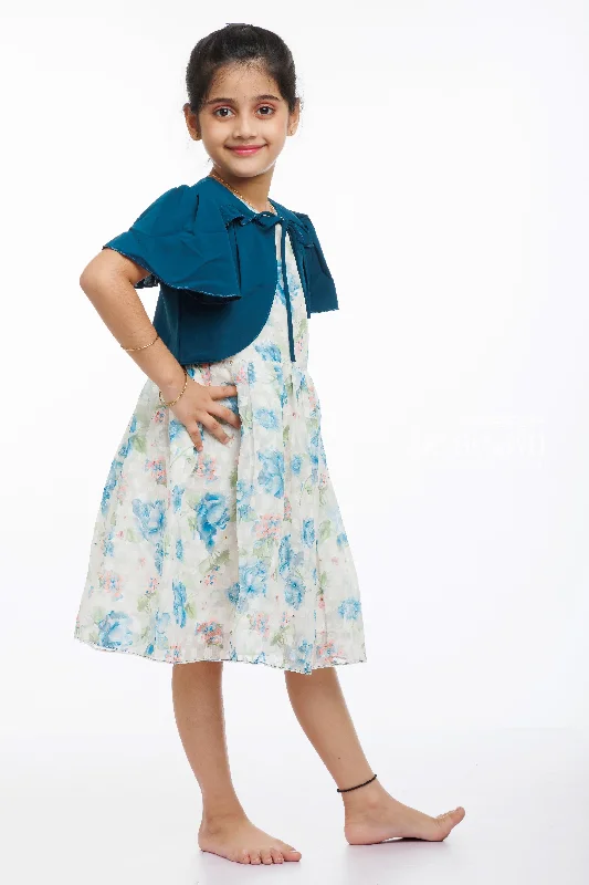Chic Blue Floral Cotton Dress with Stylish Jacket for Girls Tailored Jacket Straight Jacket A-Line Jacket Chic Blue Floral Cotton Dress with Stylish Jacket for Girls Tailored Jacket Straight Jacket A-Line Jacket