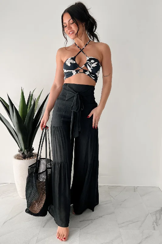 That Time Of Year Tiered Flowy Pants (Black) High-Waist Yoga Pants