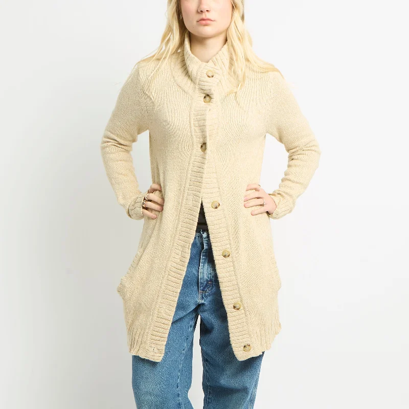 Ralph Lauren Long Cardigan With Ribbed Detailing - UK 10 Patchwork Embroidered Appliqued Ralph Lauren Long Cardigan With Ribbed Detailing - UK 10 Patchwork Embroidered Appliqued
