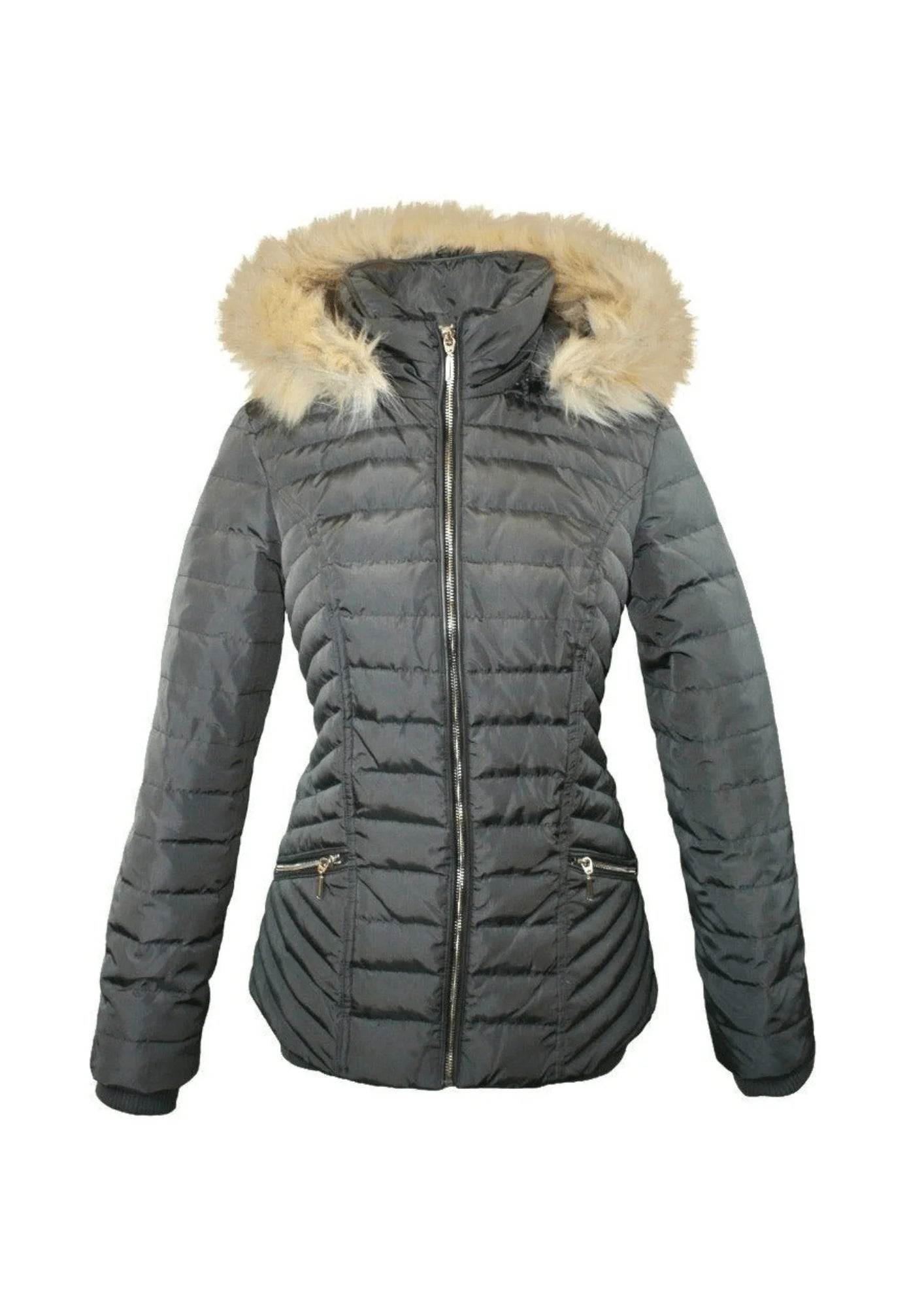 KHAKI DOWN JACKET Front Pockets Side Pockets Patch Pockets
