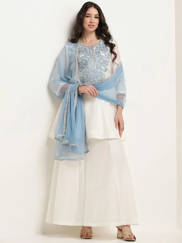 Vark White Embroidered Kurti, Skirt & Dupatta Set leather skirt sleek