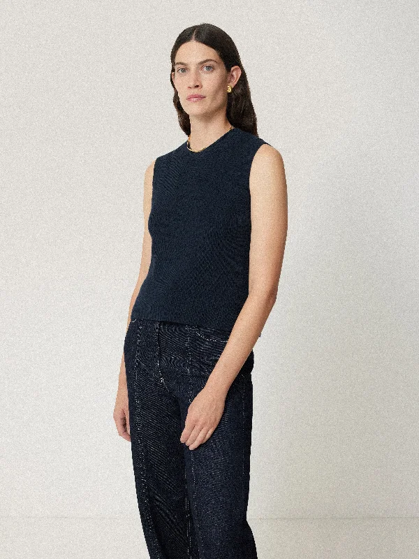 Cotton Blend Crew Tank | Navy graphic tank top