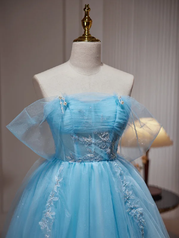 Light Blue Beaded Sweetheart Tulle Lace-up Party Dress, Blue Short Homecoming Dress Tunics Modern contemporary