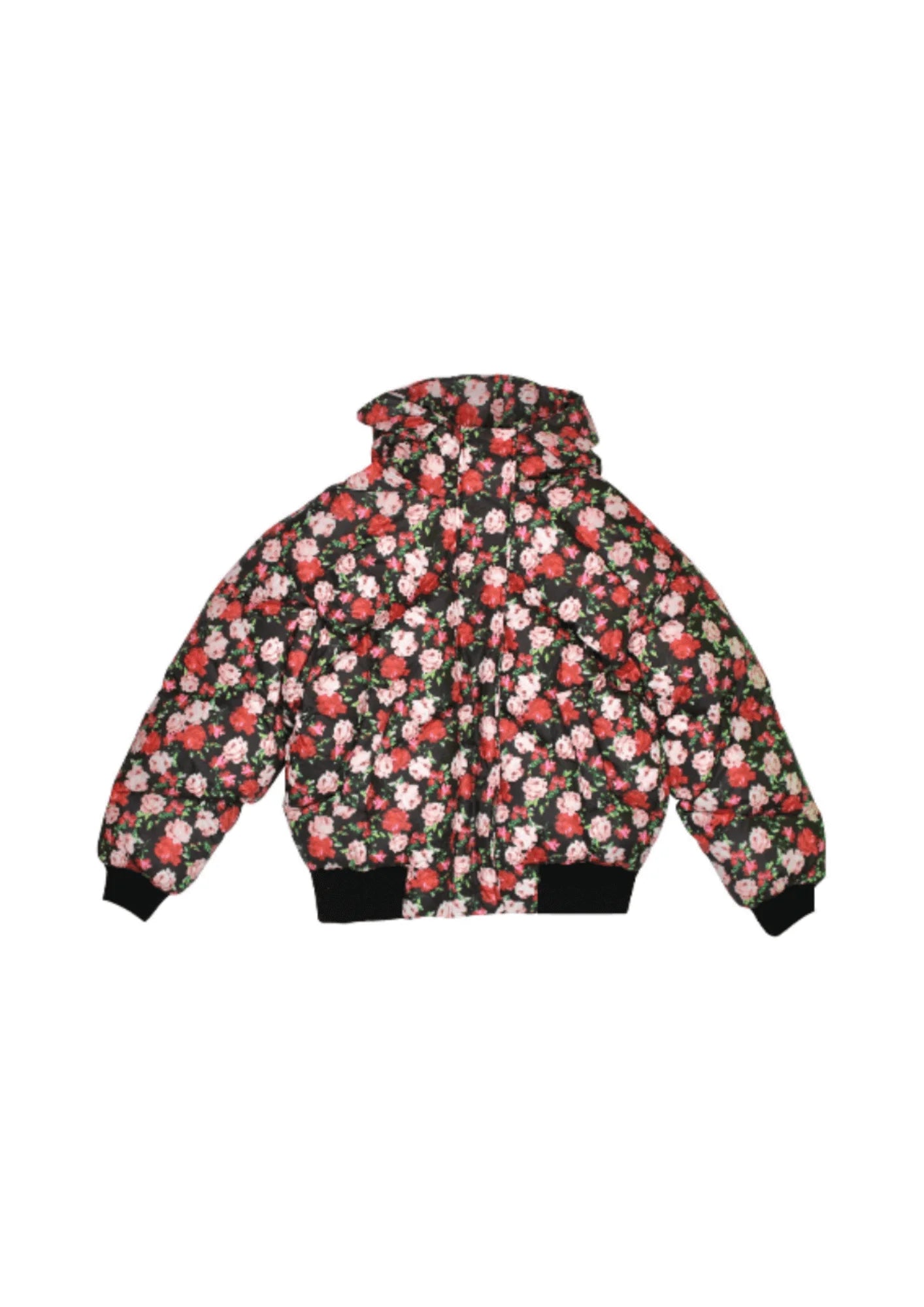 DOWN JACKET WITH FLORAL PRINT A-Line Jacket Boat Neck Shawl Collar
