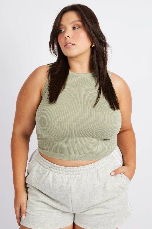 Green Tank Top Sleeveless Crew Neck Seamless lavender tank top