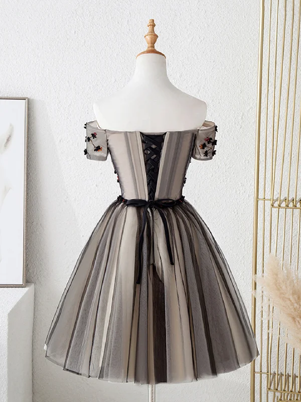 Cute Tulle Short Prom Dress with Flowers, Black Tulle Party Dress Tunics Versatile stylish Cute Tulle Short Prom Dress with Flowers, Black Tulle Party Dress Tunics Versatile stylish