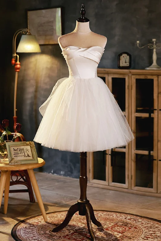 Champagne A-line Strapless Party Dress, Short Homecoming Dress Tunics Fleece cozy