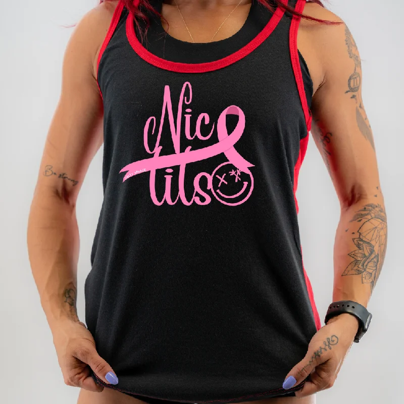 Salty Savage Ladies “NICE TITS” Two Tone Racerback Tank ivory tank top