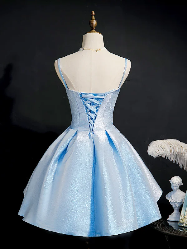 Light Blue Satin Sweetheart Homecoming Dress, Blue Short Prom Dress, Party Dress Tunics Silk luxurious Light Blue Satin Sweetheart Homecoming Dress, Blue Short Prom Dress, Party Dress Tunics Silk luxurious