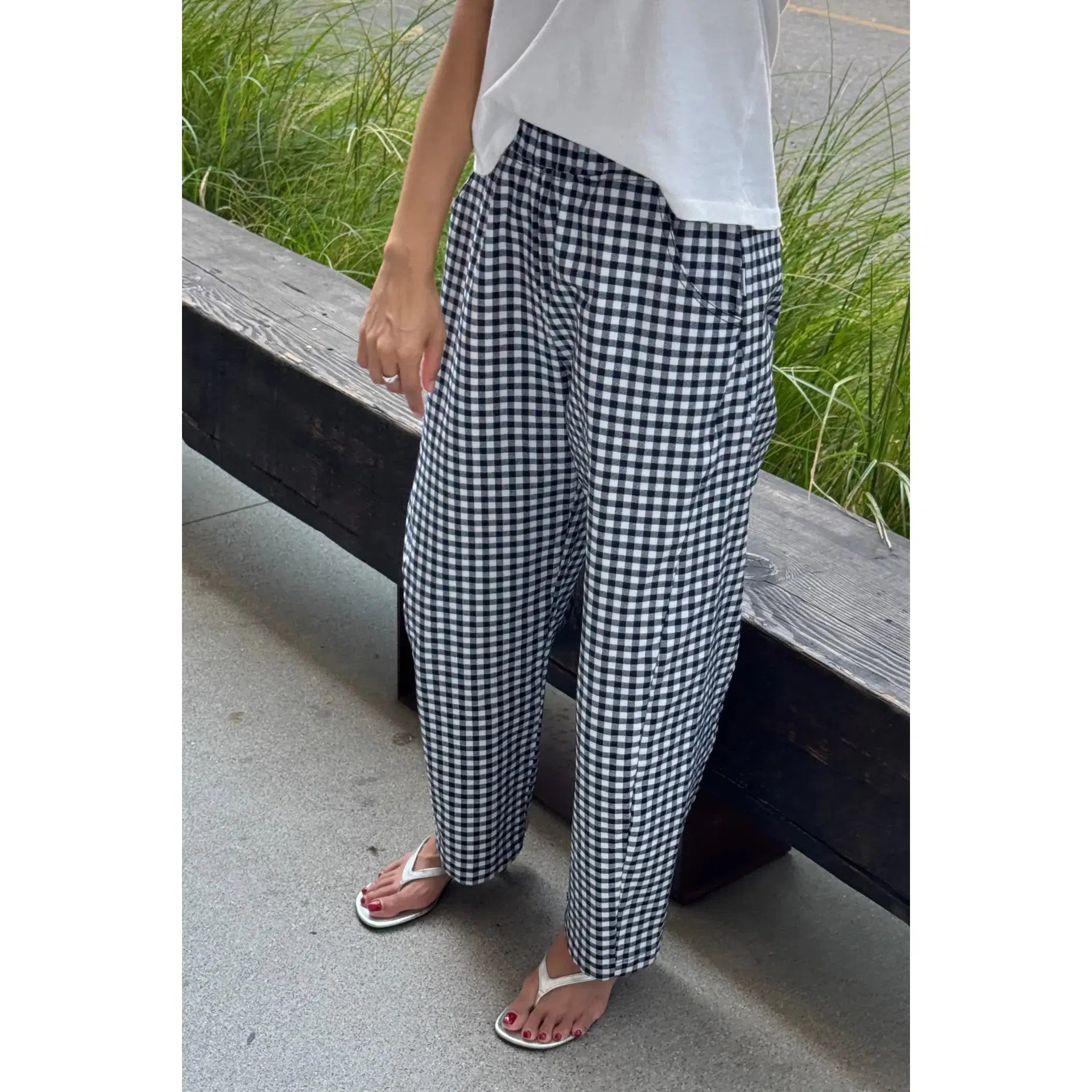 Le Bon Shoppe - Arc pants - Navy gingham Formal Stretch Pants