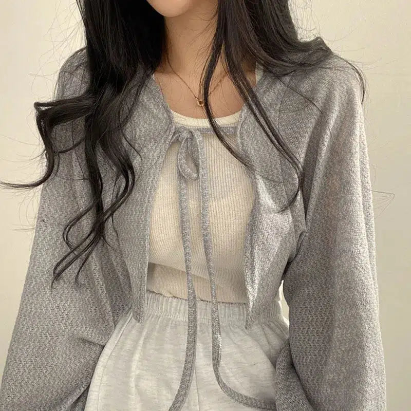 Soft Girl Lace Up Crop Cardigan Neon metallic Matte