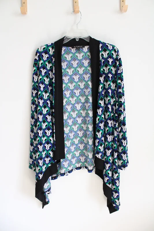 Kasper Blue Green Black & White Patterned Cardigan | 3X Slim Fit Regular Fit Oversized