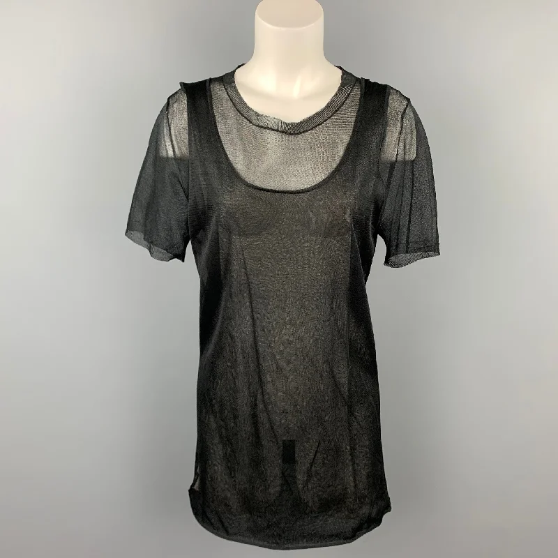 MARNI Size 6 Black See Through Silk Layered Tank Casual Top mesh tank top