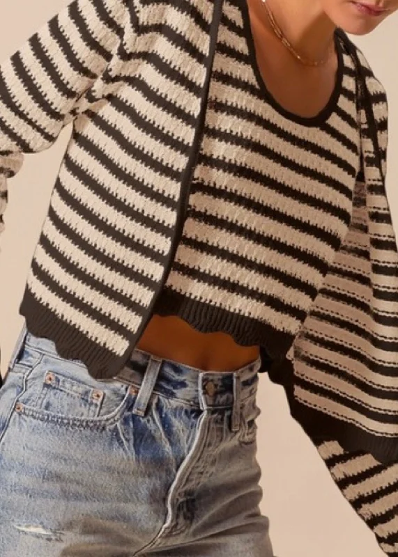 Tully Striped Sweater Tank and Cardigan Set Transparent Opaque Sheer