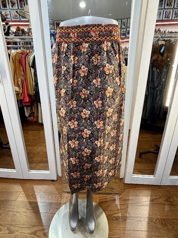 70’s Black with Red And Yellow Cinch Elastic Small Flowers Waist Skirt linen skirt relaxed