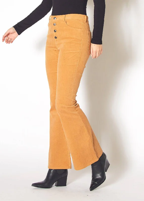 Pleione Women's Corduroy Flared Pants in Brick Classic Stretch Pants