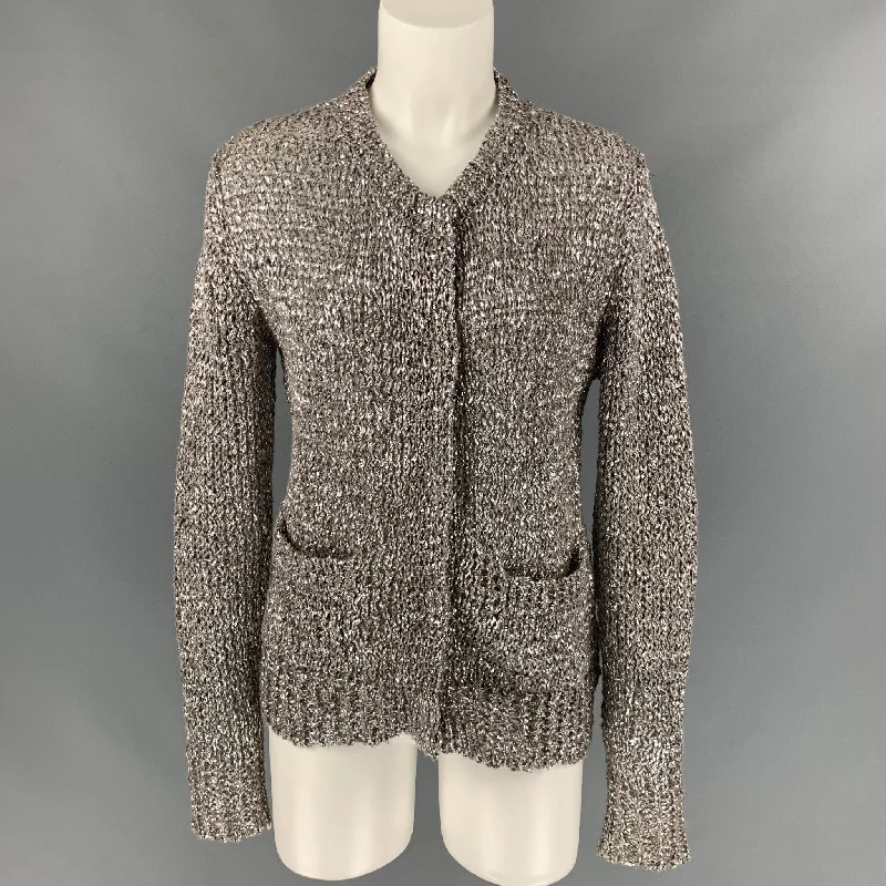 DRIES VAN NOTEN Size M Silver Metallic Cotton / Polyester Cardigan Wool Cardigan Cotton Cardigan Cashmere Cardigan DRIES VAN NOTEN Size M Silver Metallic Cotton / Polyester Cardigan Wool Cardigan Cotton Cardigan Cashmere Cardigan