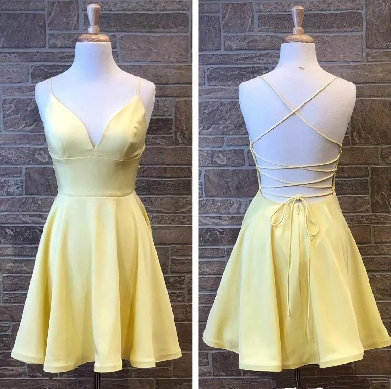 Yellow Short Homecoming Party Dress A-Line Day Work