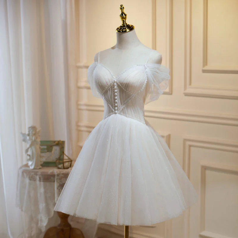 Ivory Tulle Short Sweetheart Knee Length Party Dress, Ivory Homecoming Dresses Tunics Denim casual Ivory Tulle Short Sweetheart Knee Length Party Dress, Ivory Homecoming Dresses Tunics Denim casual
